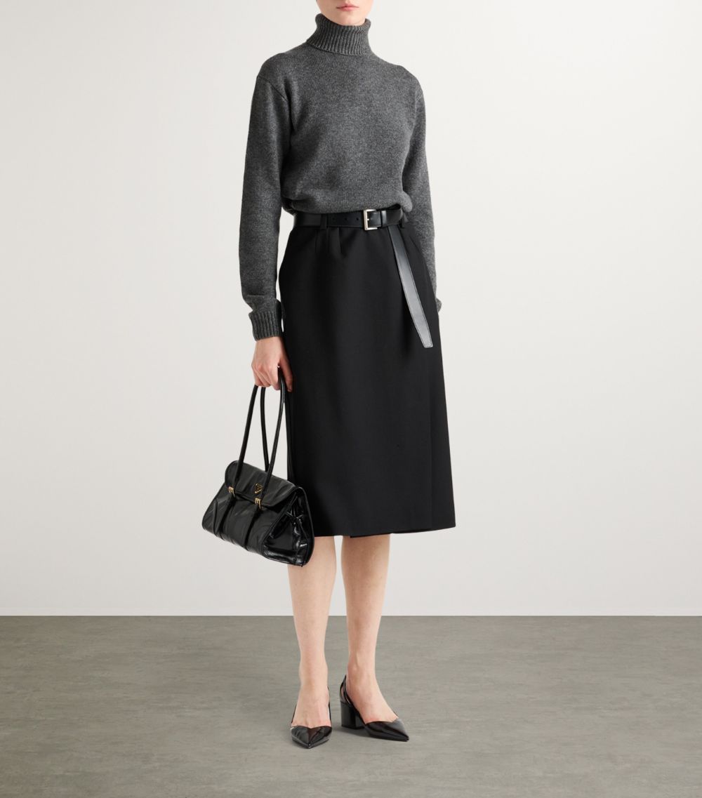 Prada Prada Wool Gabardine Midi Pencil Skirt