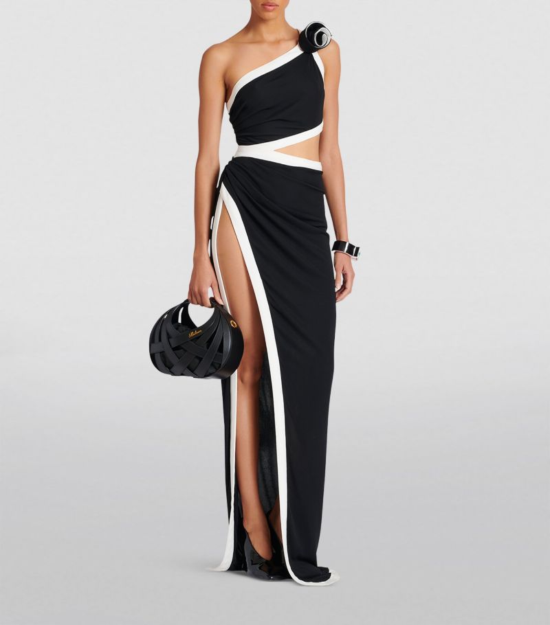 Balmain Balmain Asymmetric Rose-Detail Maxi Dress