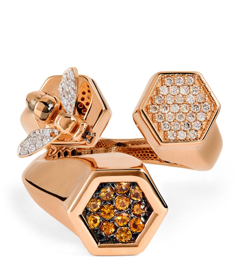 Bee Goddess Bee Goddess Rose Gold, Diamond And Orange Sapphire Honeycomb Ring (Size 54)