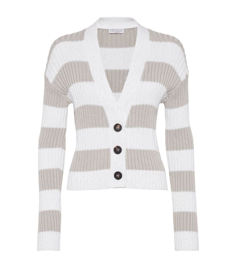 Brunello Cucinelli Brunello Cucinelli Cotton-Blend Striped Cardigan