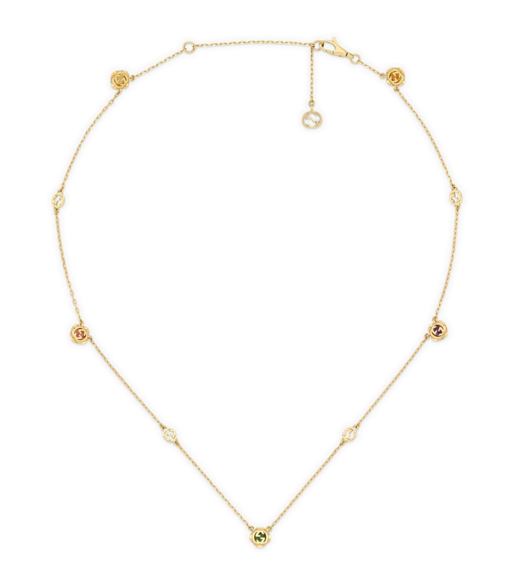 Gucci Gucci Yellow Gold And Multiple Gemstones Interlocking G Necklace