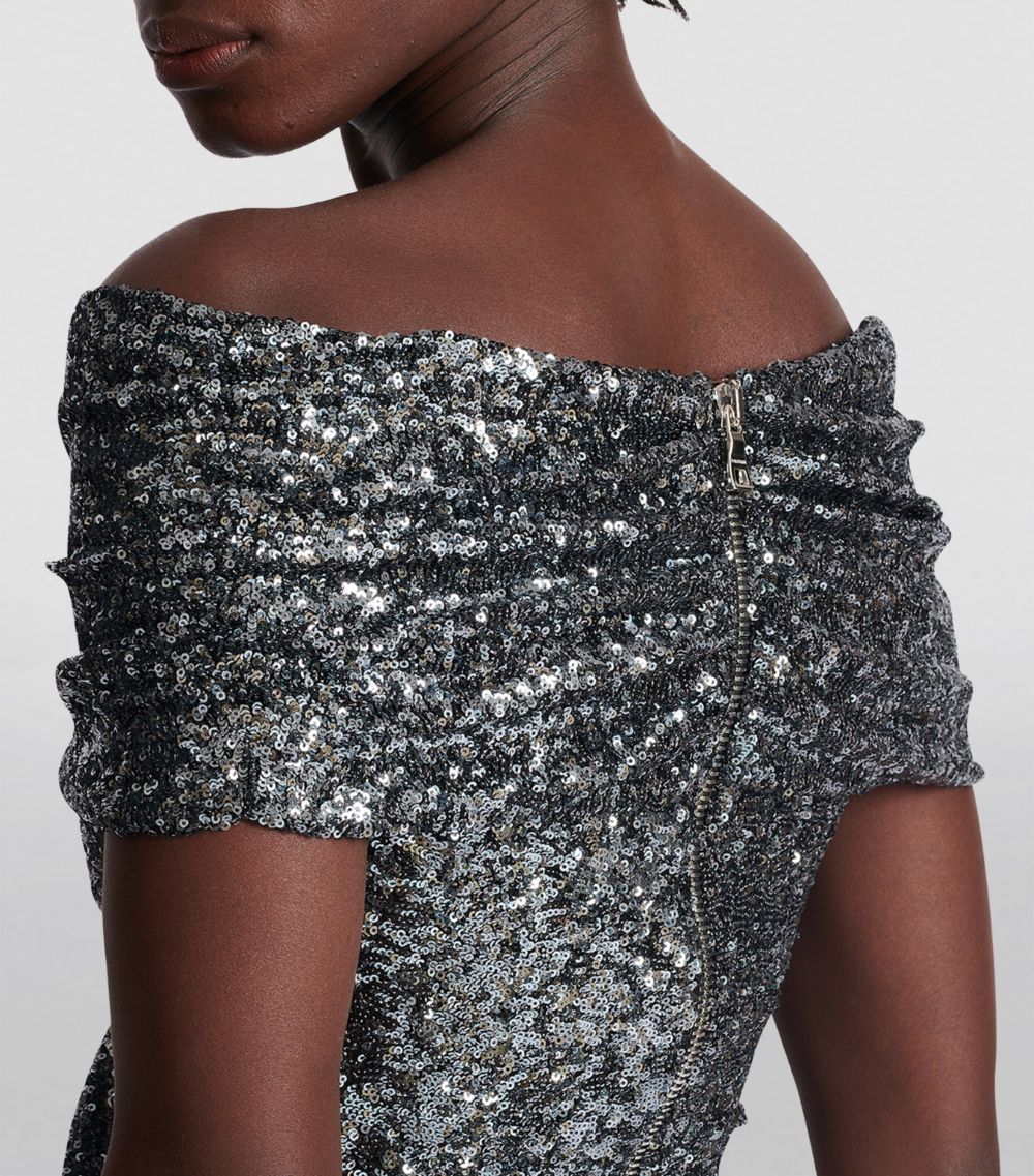 Balmain Balmain Sequinned Off-The-Shoulder Gown