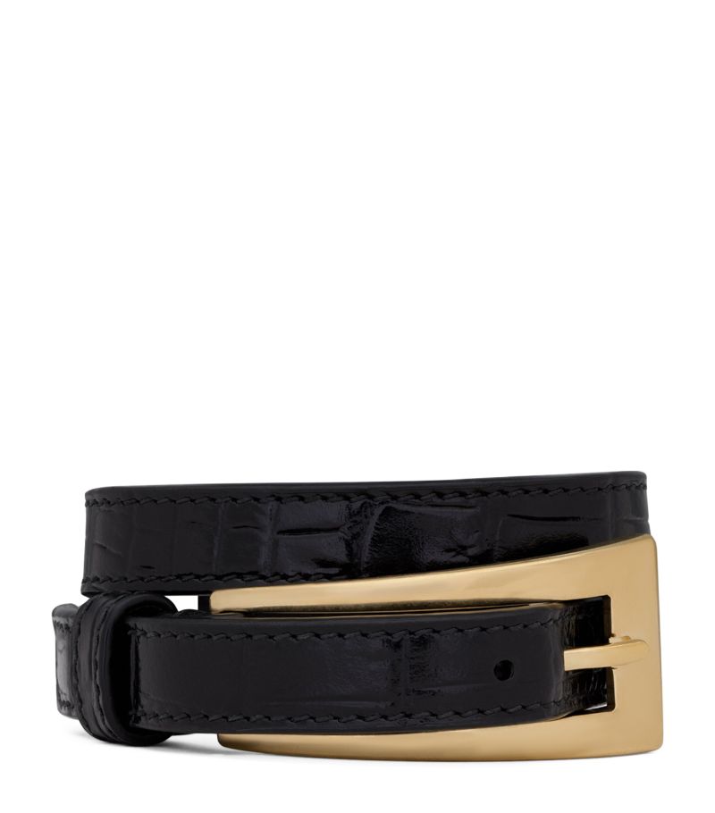 Saint Laurent Saint Laurent Croc-Embossed Leather Buckled Bracelet