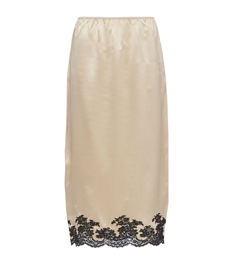 Prada Prada Lace-Trim Silk Midi Skirt