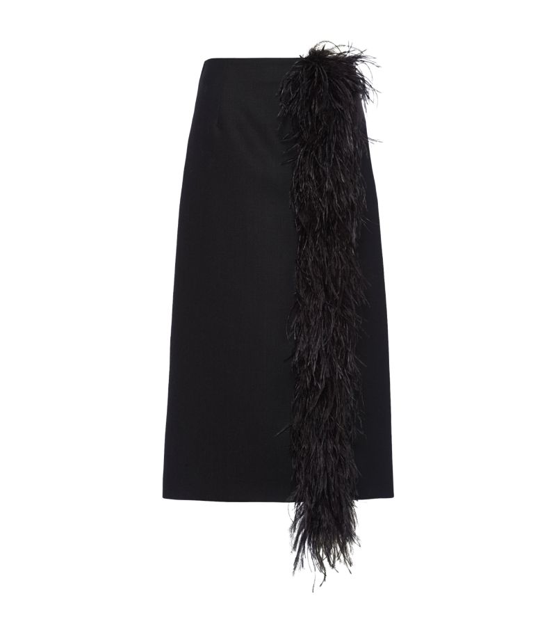 Prada Prada Wool Feather-Trim Midi Skirt