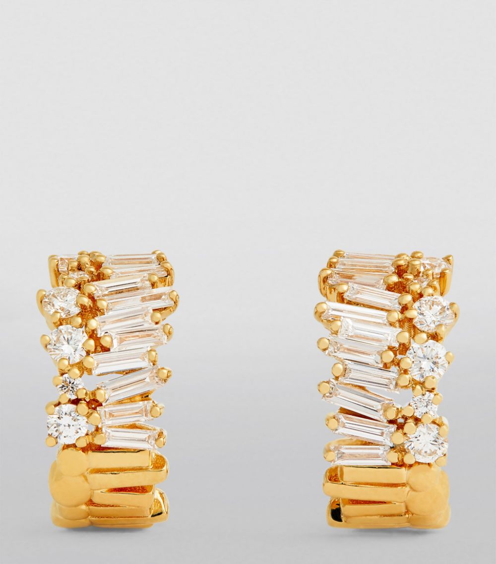 Suzanne Kalan Suzanne Kalan Mini Yellow Gold and Diamond Short Stack Hoop Earrings