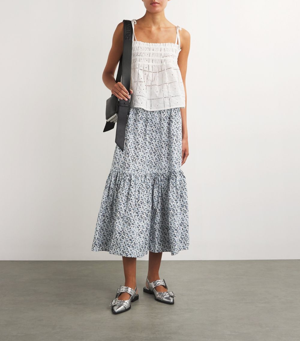 Ganni Ganni Cotton Tiered Midi Skirt