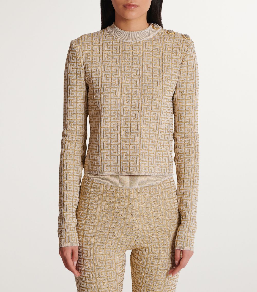 Balmain Balmain Cropped Pb Labyrinth Sweater