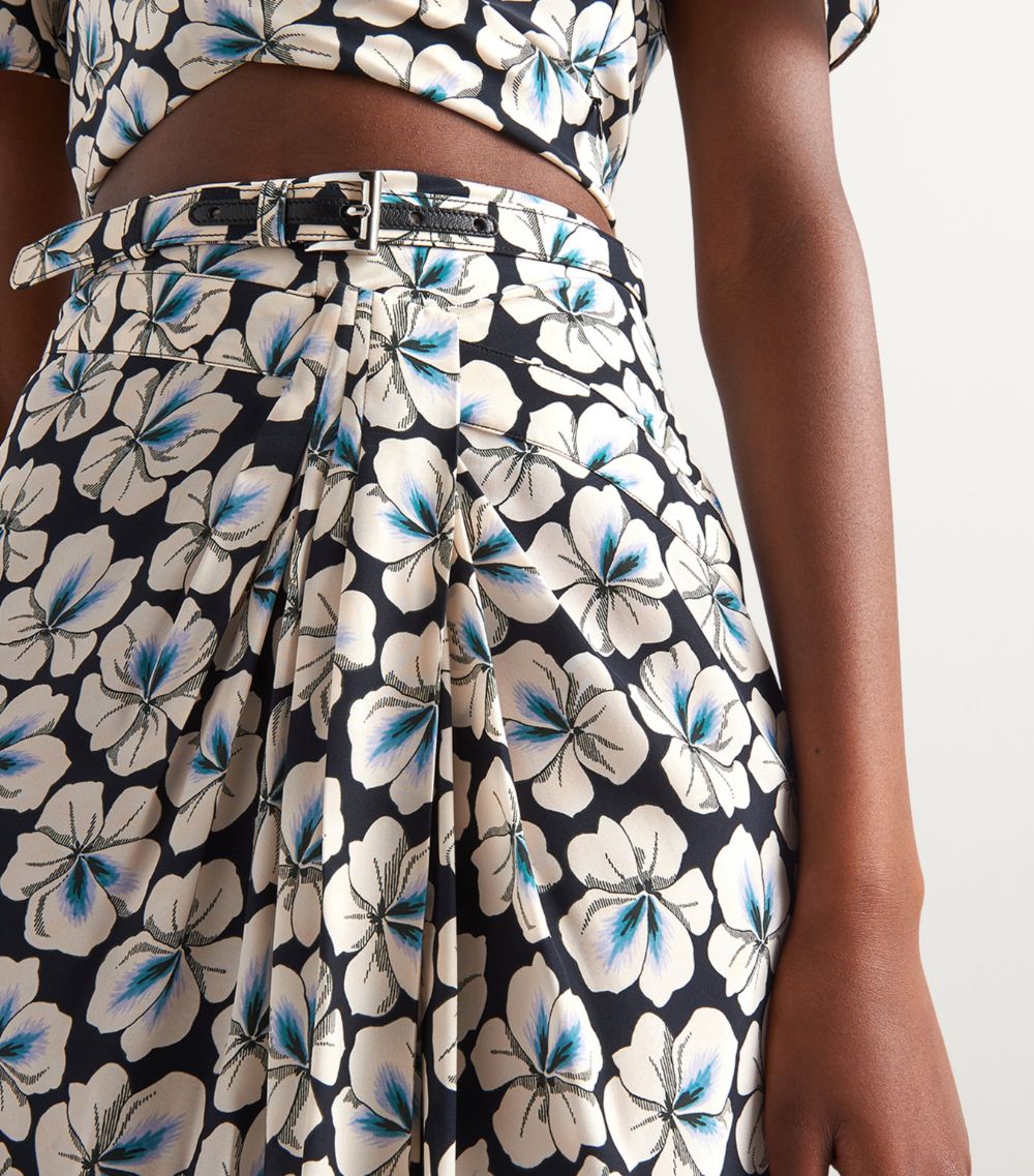 Prada Prada Floral Print Pongee Midi Skirt