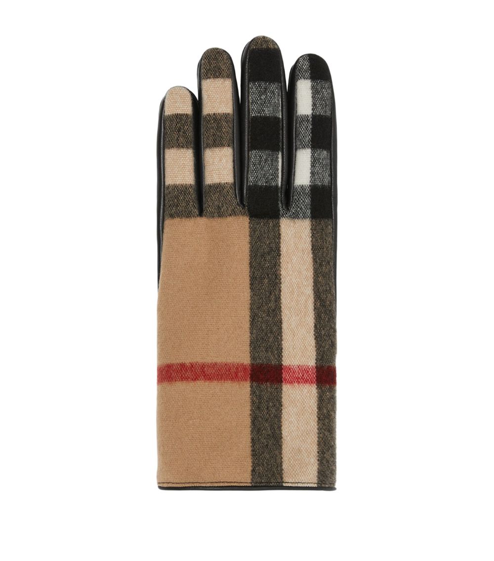 Burberry Burberry Leather And Wool Check Gloves