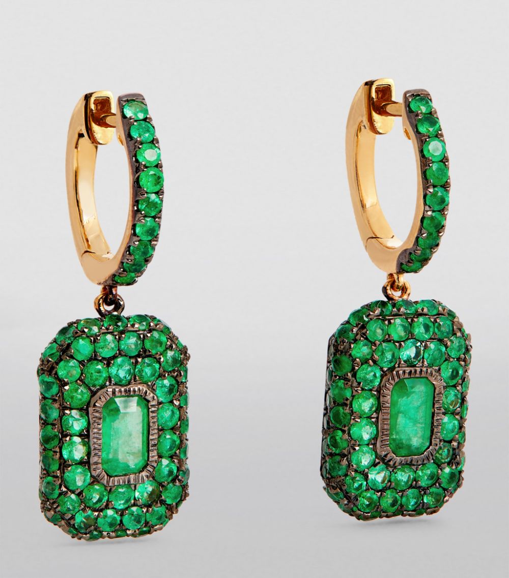 Shay Shay Yellow Gold And Emerald New Modern Drop Earrings