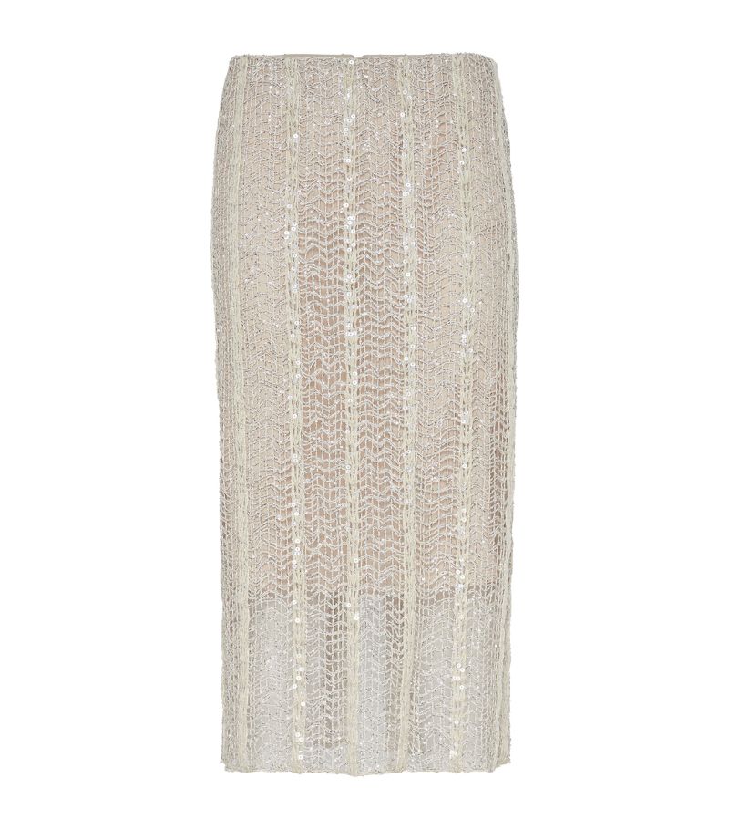 Brunello Cucinelli Brunello Cucinelli Techno Raffia Sequinned Midi Skirt