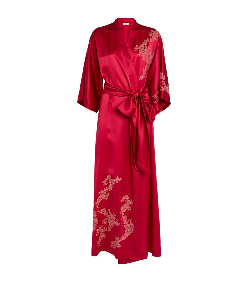 Carine Gilson Carine Gilson Silk Lace-Trim Robe