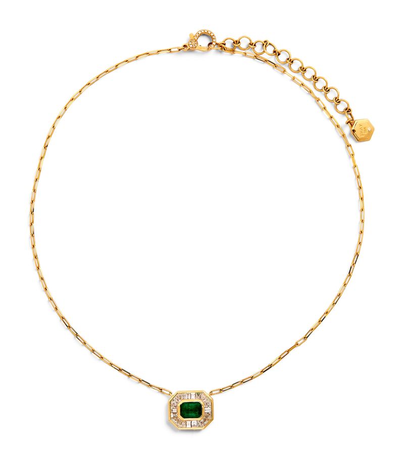 Shay Shay Yellow Gold, Diamond And Emerald Deco Necklace