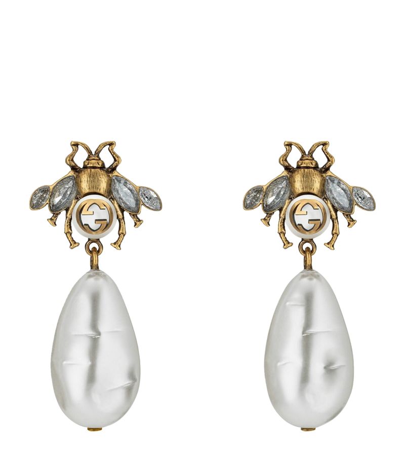 Gucci Gucci Bee And Pearl Drop Earrings