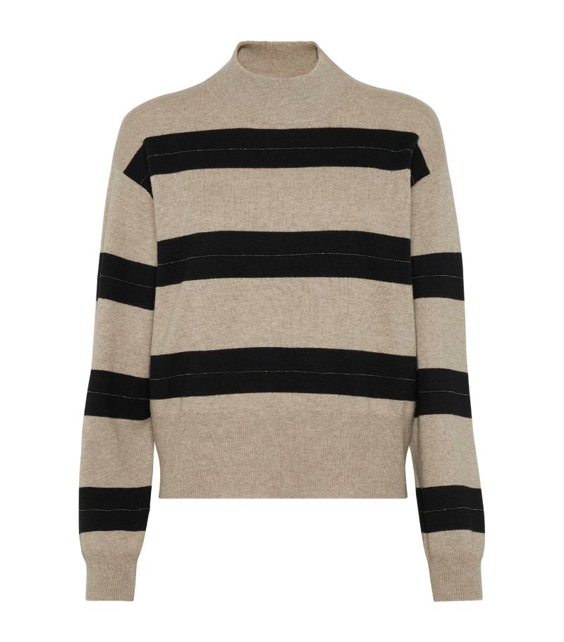 Brunello Cucinelli Brunello Cucinelli Virgin Wool-Blend Embellished Striped Sweater