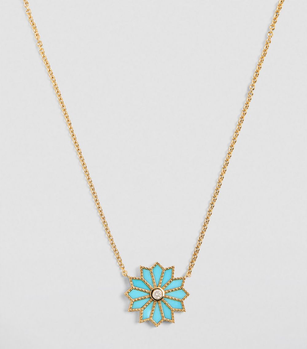 Orly Marcel ORLY MARCEL Yellow Gold, Diamond and Turquoise Mini Sacred Flower Necklace