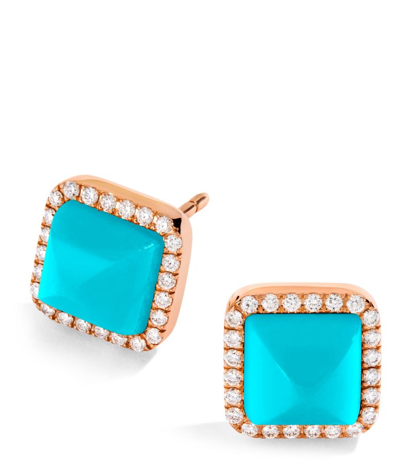  Marli New York Rose Gold, Diamond And Turquoise Cleo Pyramid Stud Earrings