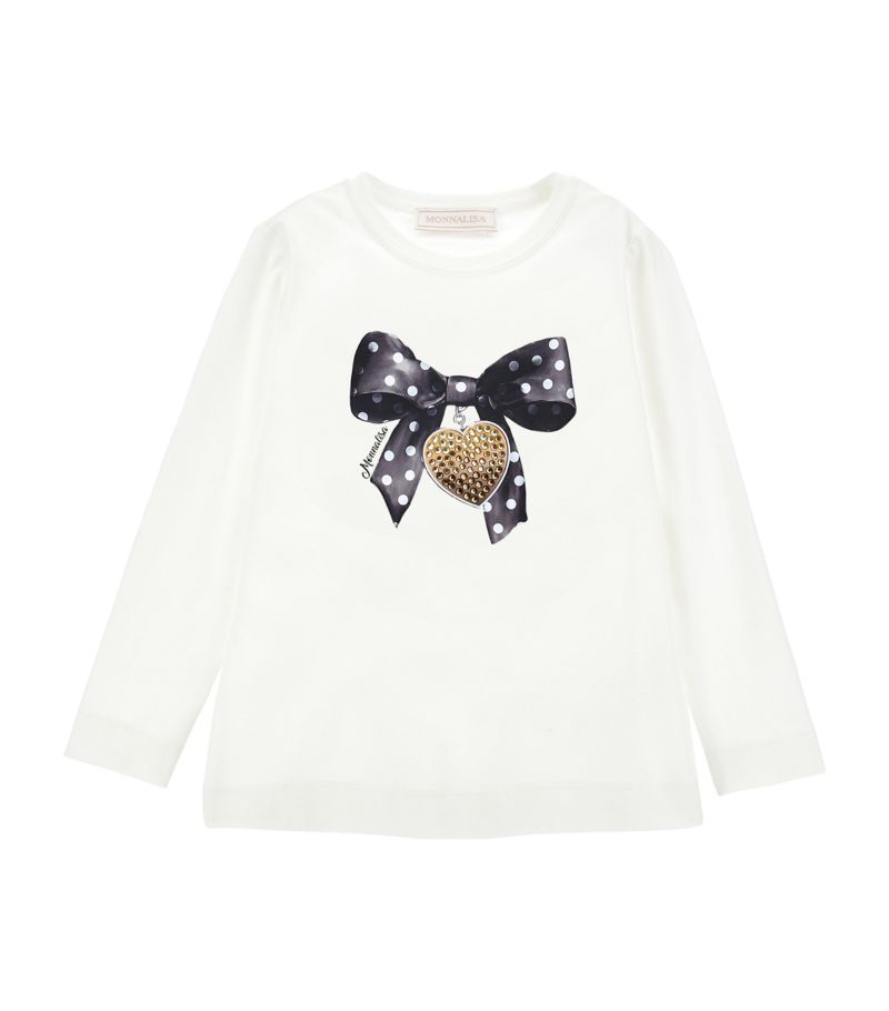 Monnalisa Monnalisa Stretch-Cotton Bow Print T-Shirt (2-16 Years)