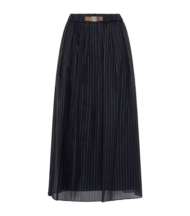 Brunello Cucinelli Brunello Cucinelli Cotton-Blend Striped Midi Skirt