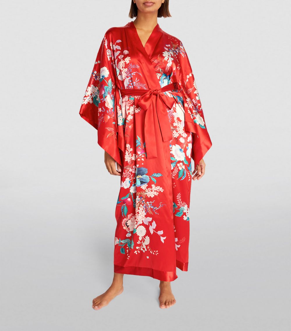 Meng Meng Exclusive Long Silk Floral Kimono
