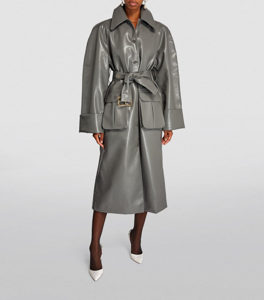 Rowen Rose Rowen Rose Eco-Leather Belted Trench Coat