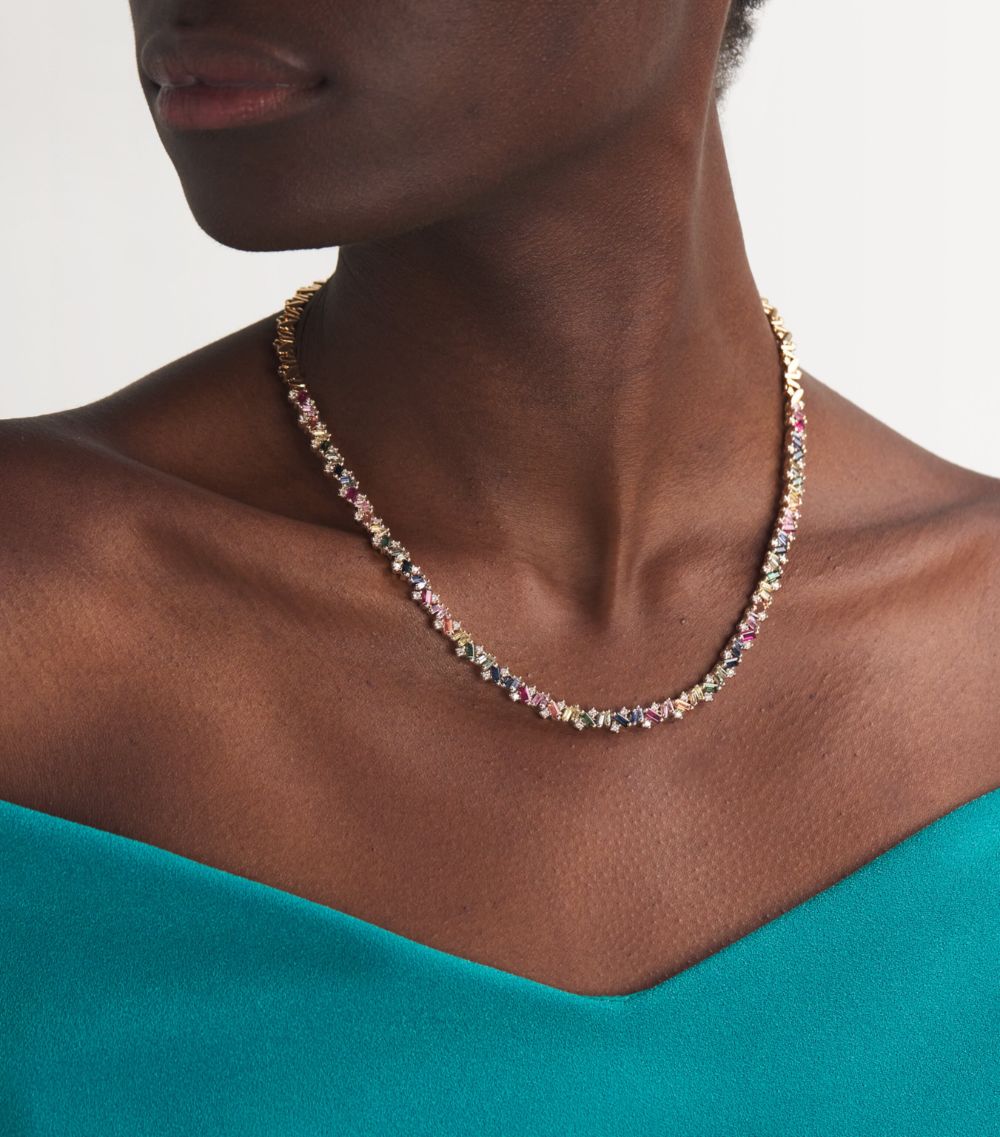 Suzanne Kalan Suzanne Kalan Rose Gold, Rainbow Sapphire And Diamond Frenzy Tennis Necklace