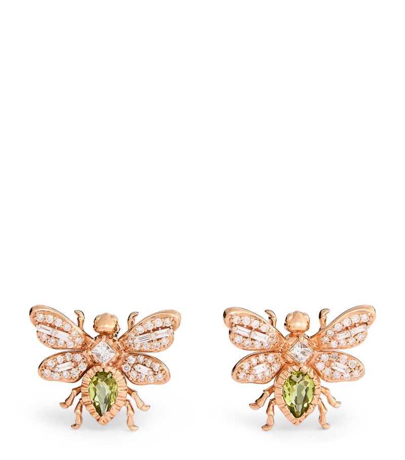 Bee Goddess Bee Goddess Rose Gold, Diamond And Peridot Honey Bee Earrings