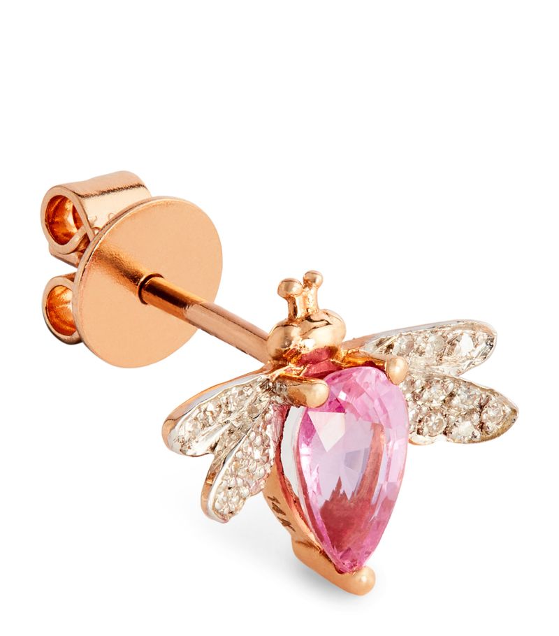 Bee Goddess Bee Goddess Rose Gold, Diamond And Pink Sapphire Honey Bee Single Earring