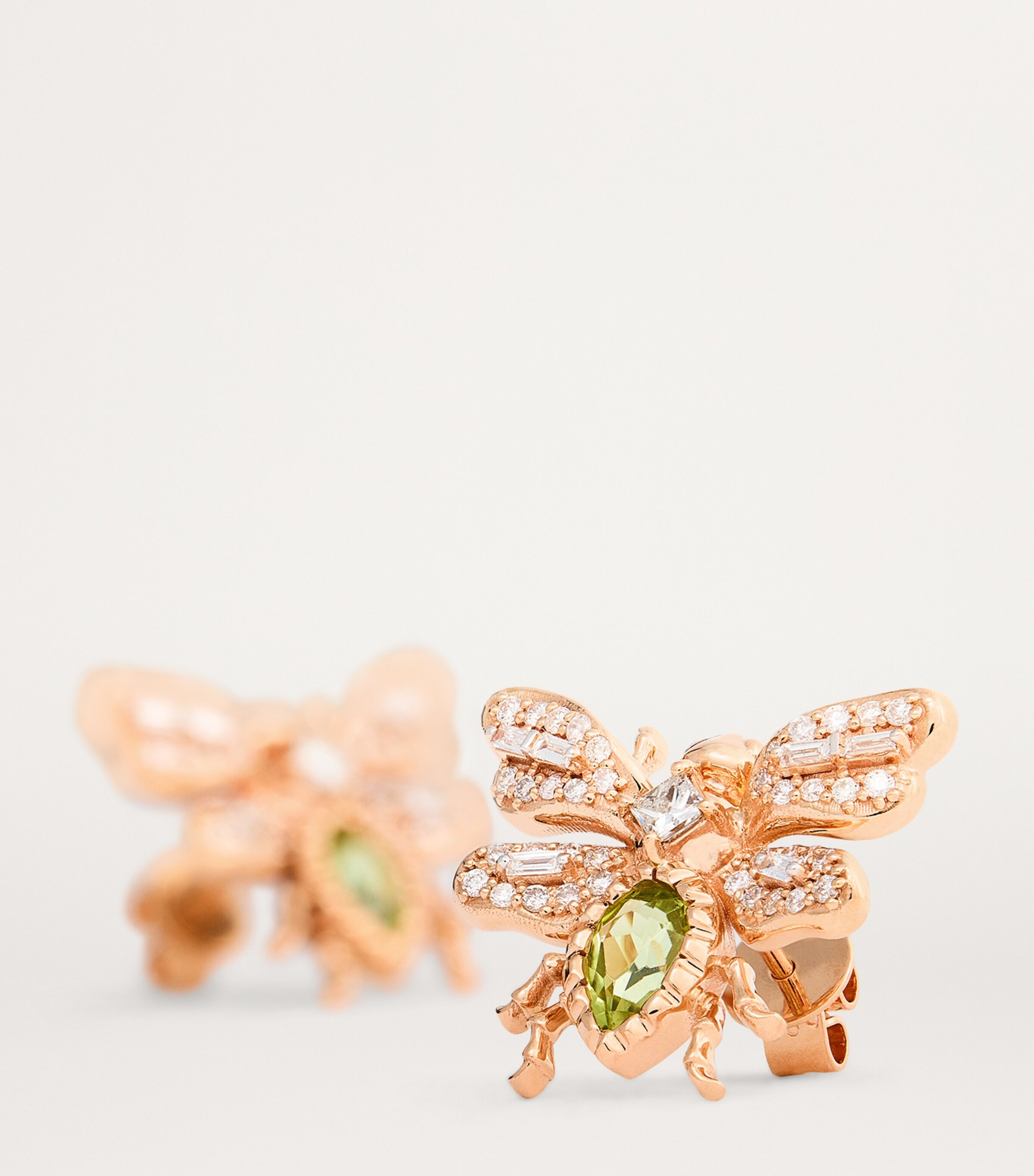 Bee Goddess Bee Goddess Rose Gold, Diamond and Peridot Honey Bee Earrings