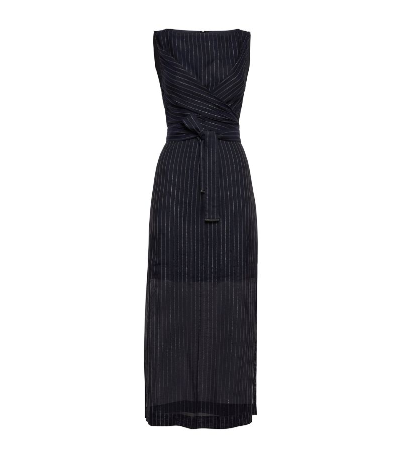 Brunello Cucinelli Brunello Cucinelli Pinstripe Gathered Midi Dress