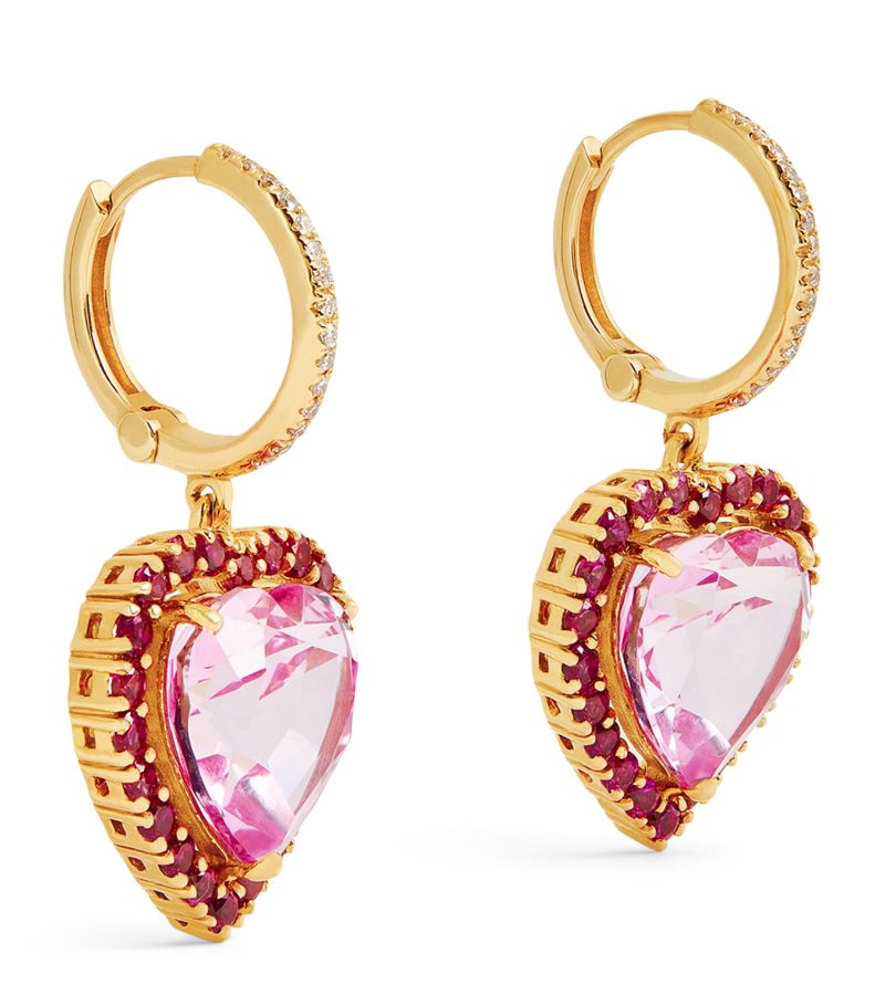 Nadine Aysoy Nadine Aysoy Yellow Gold, Diamond And Sapphire Le Cercle Heart Earrings