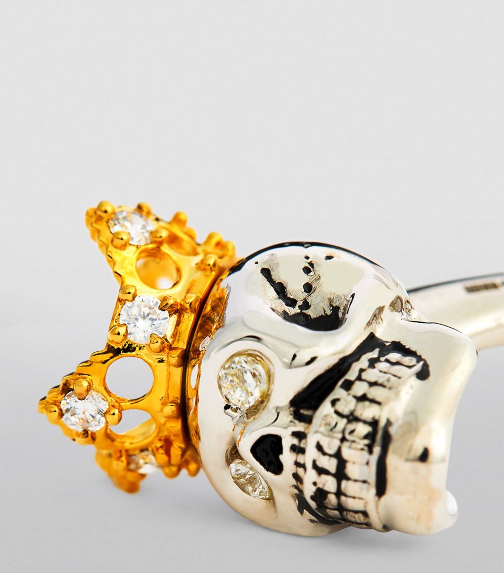 Tateossian Tateossian Rhodium And Gold-Plated King Skull Cufflinks