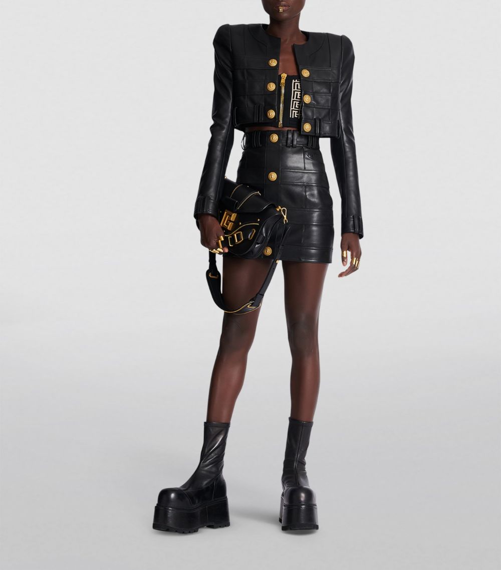 Balmain Balmain Leather Collarless Cropped Jacket