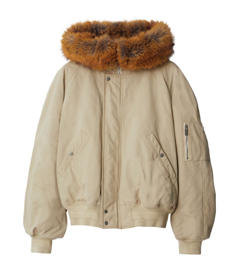 Burberry Burberry Faux Fur-Hood Bomber Jacket