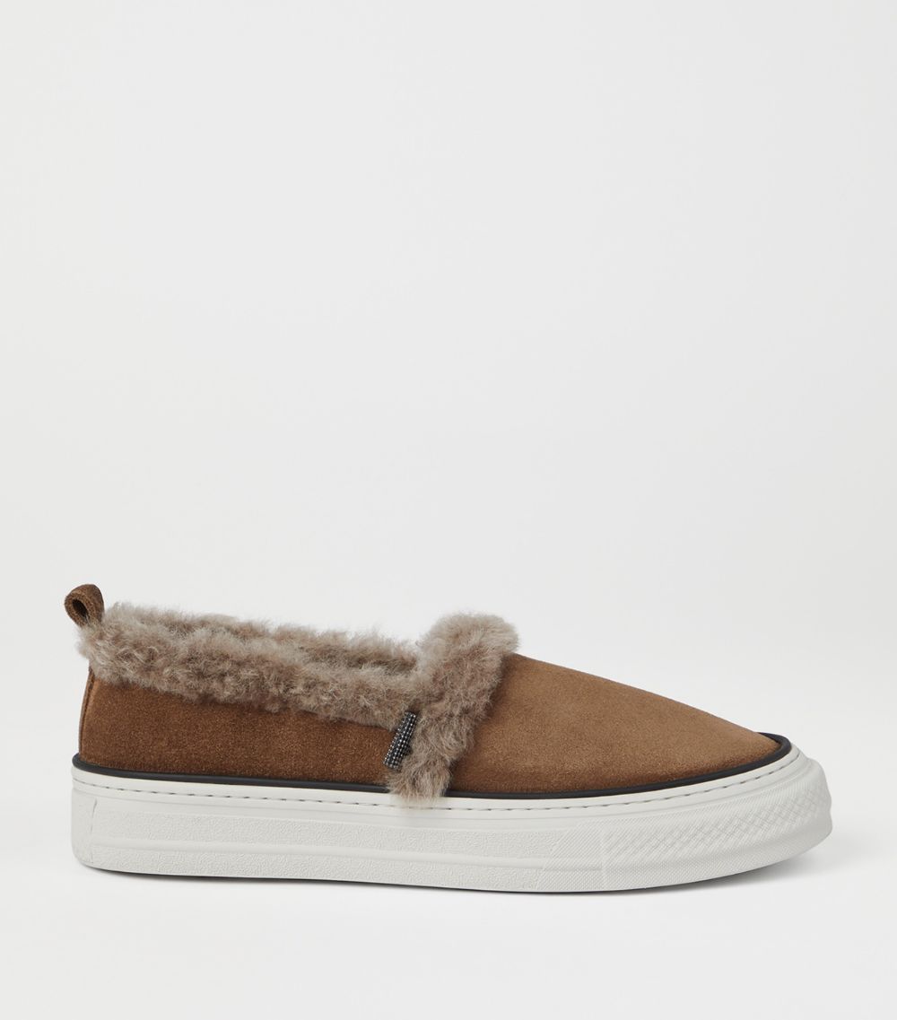 Brunello Cucinelli Brunello Cucinelli Suede-Shearling Slip-On Sneakers