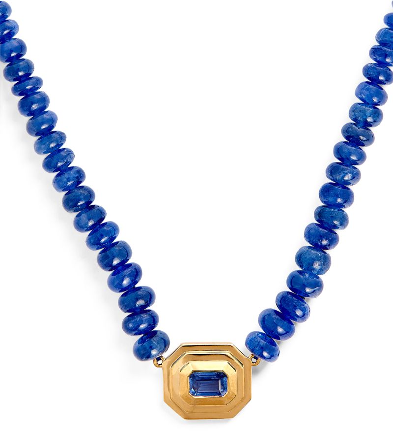 Azlee Azlee Yellow Gold And Sapphire Beaded Staircase Necklace