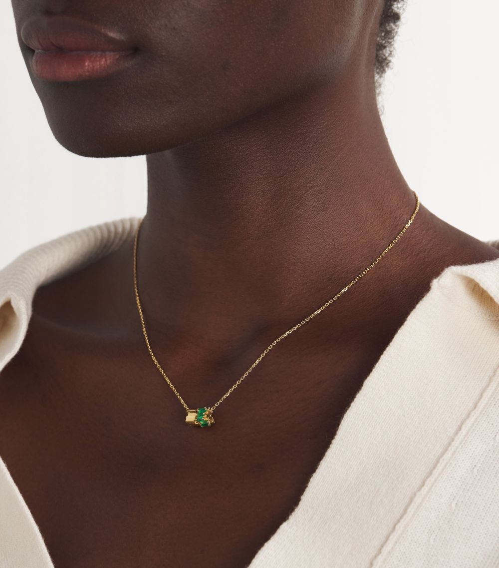 Suzanne Kalan Suzanne Kalan Yellow Gold And Emerald Infinite Roundel Pendant Necklace