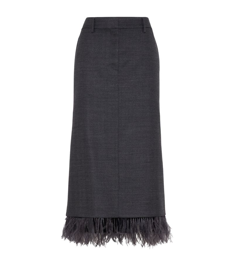 Brunello Cucinelli Brunello Cucinelli Virgin Wool Column Skirt With Detachable Feather Trim