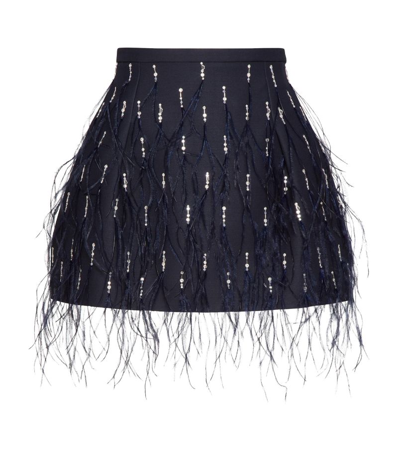 VALENTINO GARAVANI Valentino Garavani Virgin Wool-Silk Feather-Trim Skirt