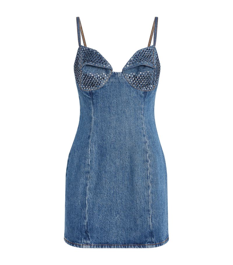  Area Nyc Crystal-Embellished Denim Mini Dress