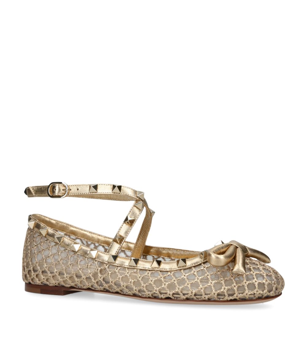 VALENTINO GARAVANI Valentino Garavani Mesh-Leather Rockstud Ballet Flats