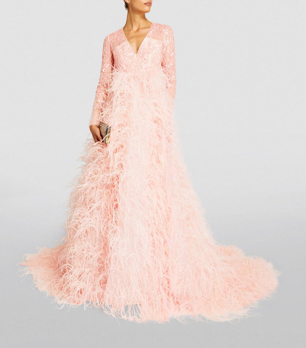 Pamella Roland Pamella Roland Exclusive Feather-Embellished Gown