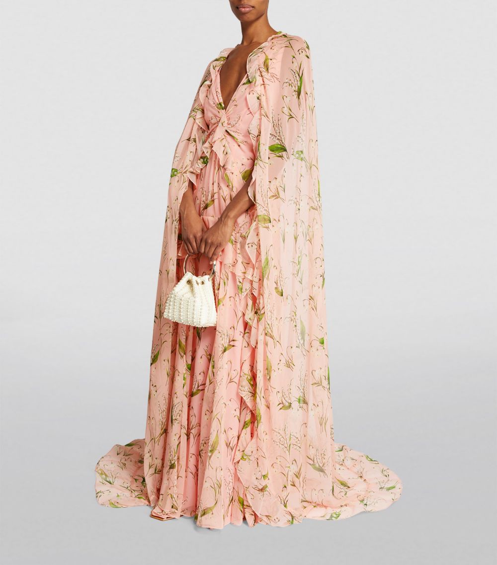 Carolina Herrera Carolina Herrera Floral V-Neck Gown With Detachable Cape