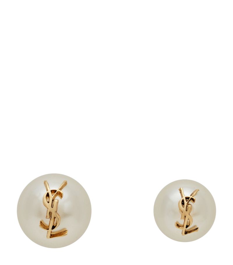 Saint Laurent Saint Laurent Mismatched Faux-Pearl Monogram Earrings