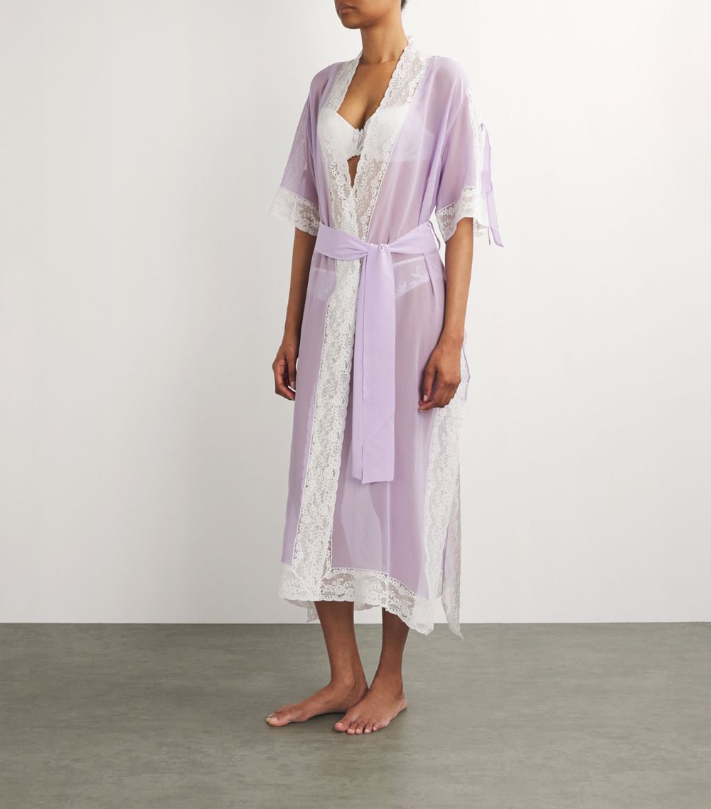 Loretta Caponi Loretta Caponi Silk Lace-Trim Costanza Robe