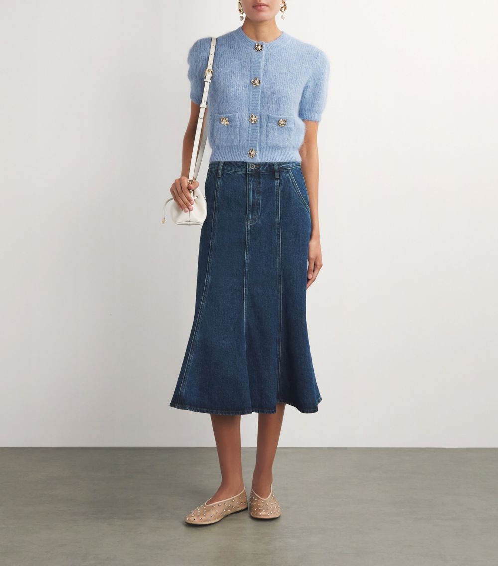 Self-Portrait Self-Portrait Denim Flared Midi Skirt