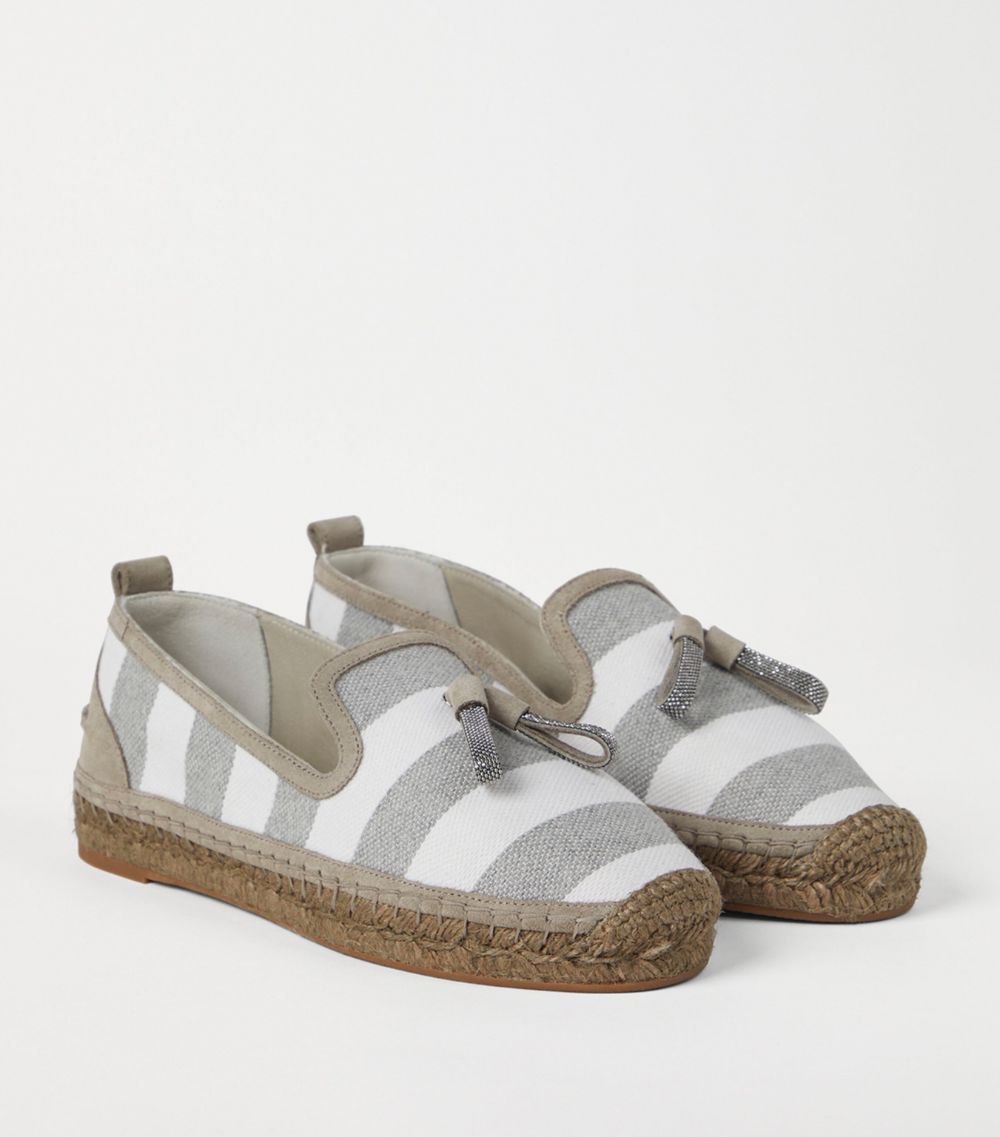 Brunello Cucinelli Brunello Cucinelli Canvas-Suede Striped Monili Espadrilles