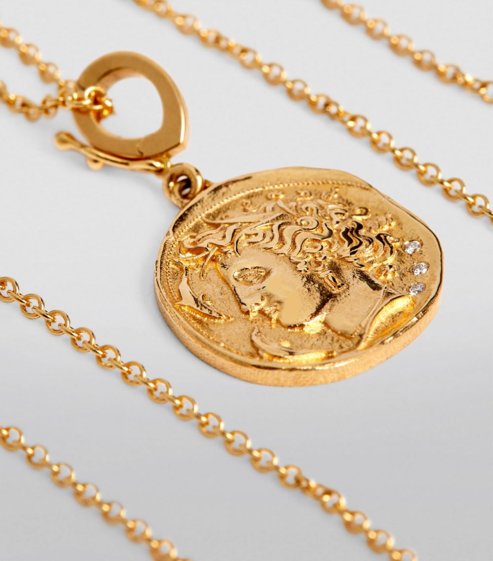Azlee Azlee Small Yellow Gold And Diamond Goddess Coin Necklace