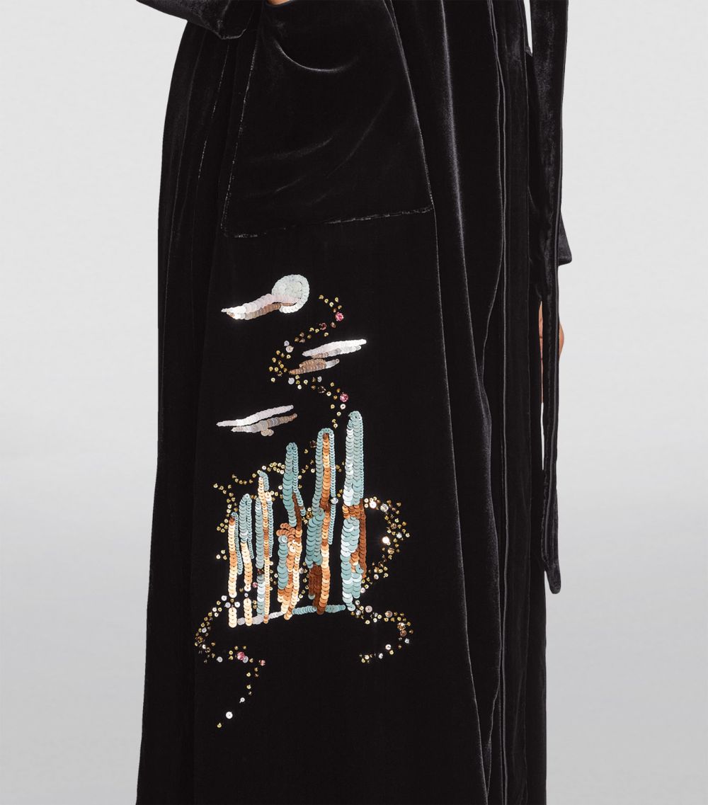Olivia Von Halle Olivia Von Halle Velvet-Silk Embellished Capability Robe
